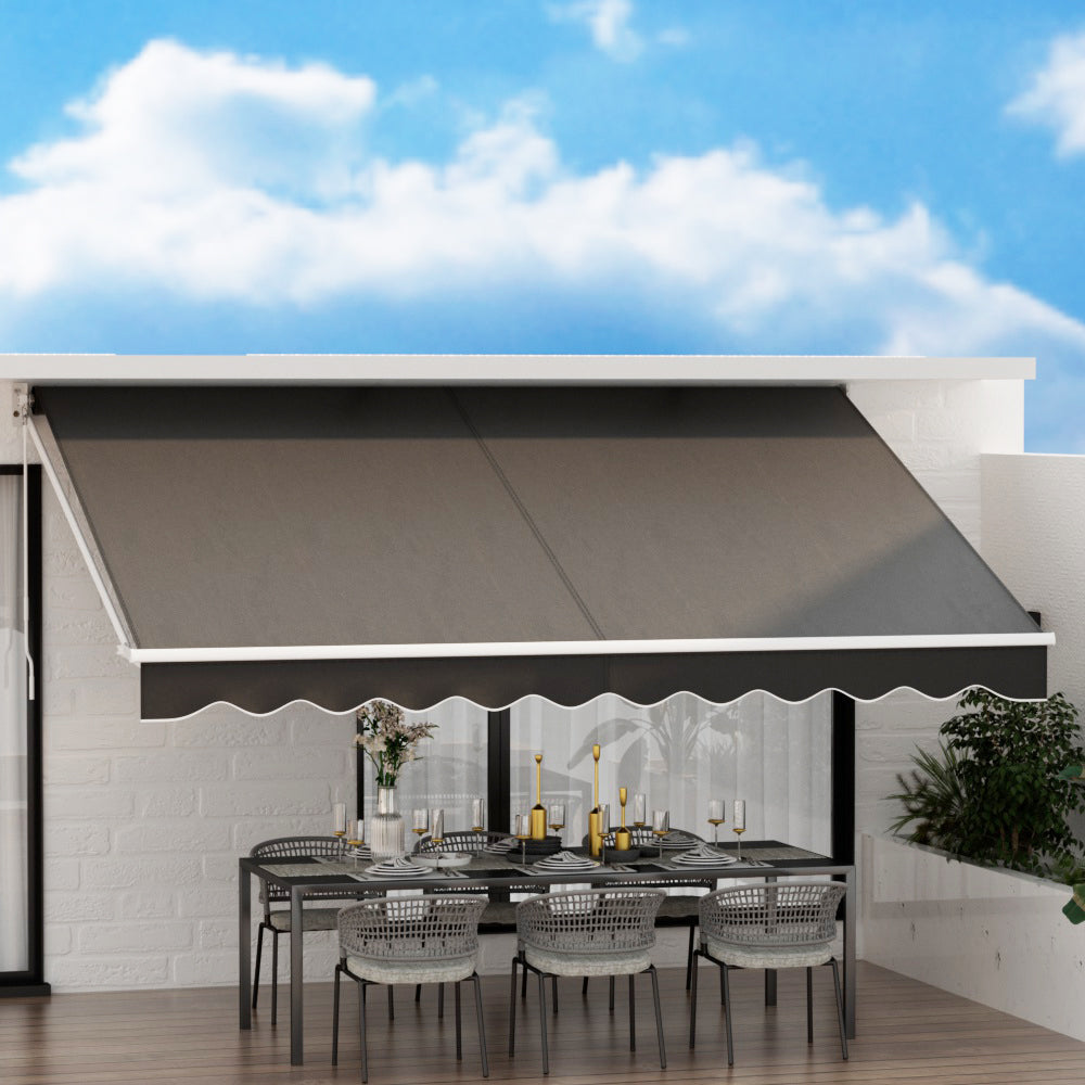 Instahut Retractable Folding Arm Awning Motorised Outdoor Sunshade 4X2.5M Grey