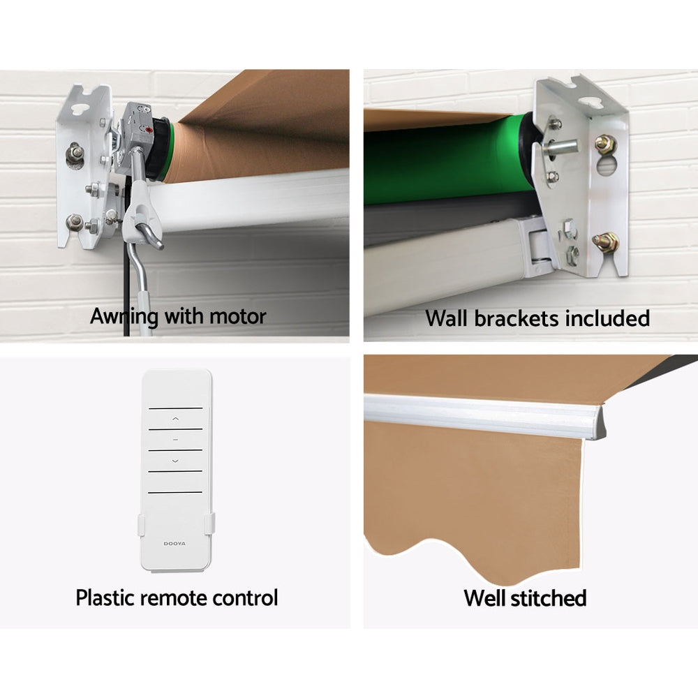 Instahut Retractable Folding Arm Awning Motorised Outdoor Sunshade 4X3M Beige