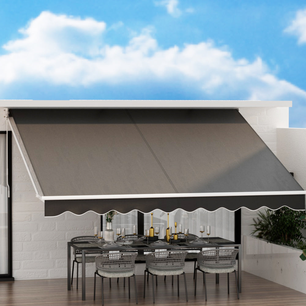 Instahut Retractable Folding Arm Awning Motorised Outdoor Sunshade 4X3M Grey