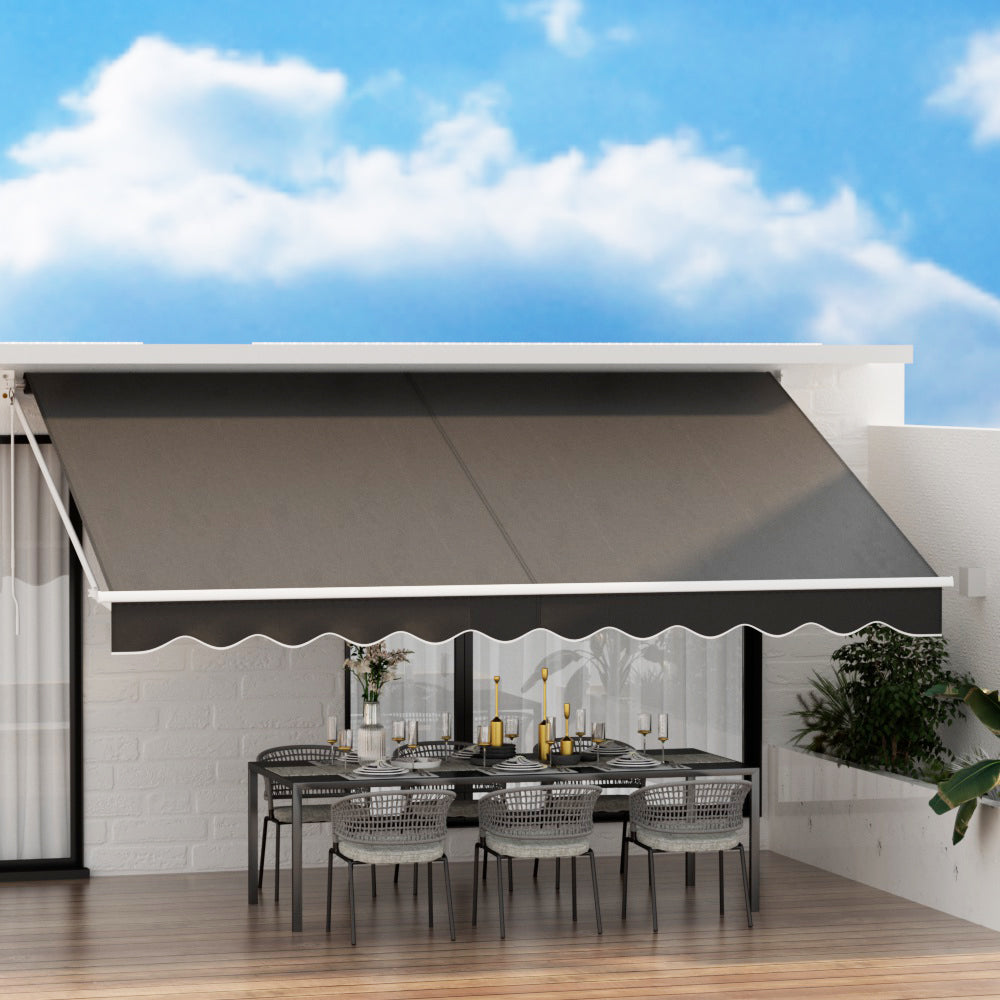 Instahut Retractable Folding Arm Awning Motorised Outdoor Sunshade 4.5X2.5M Grey