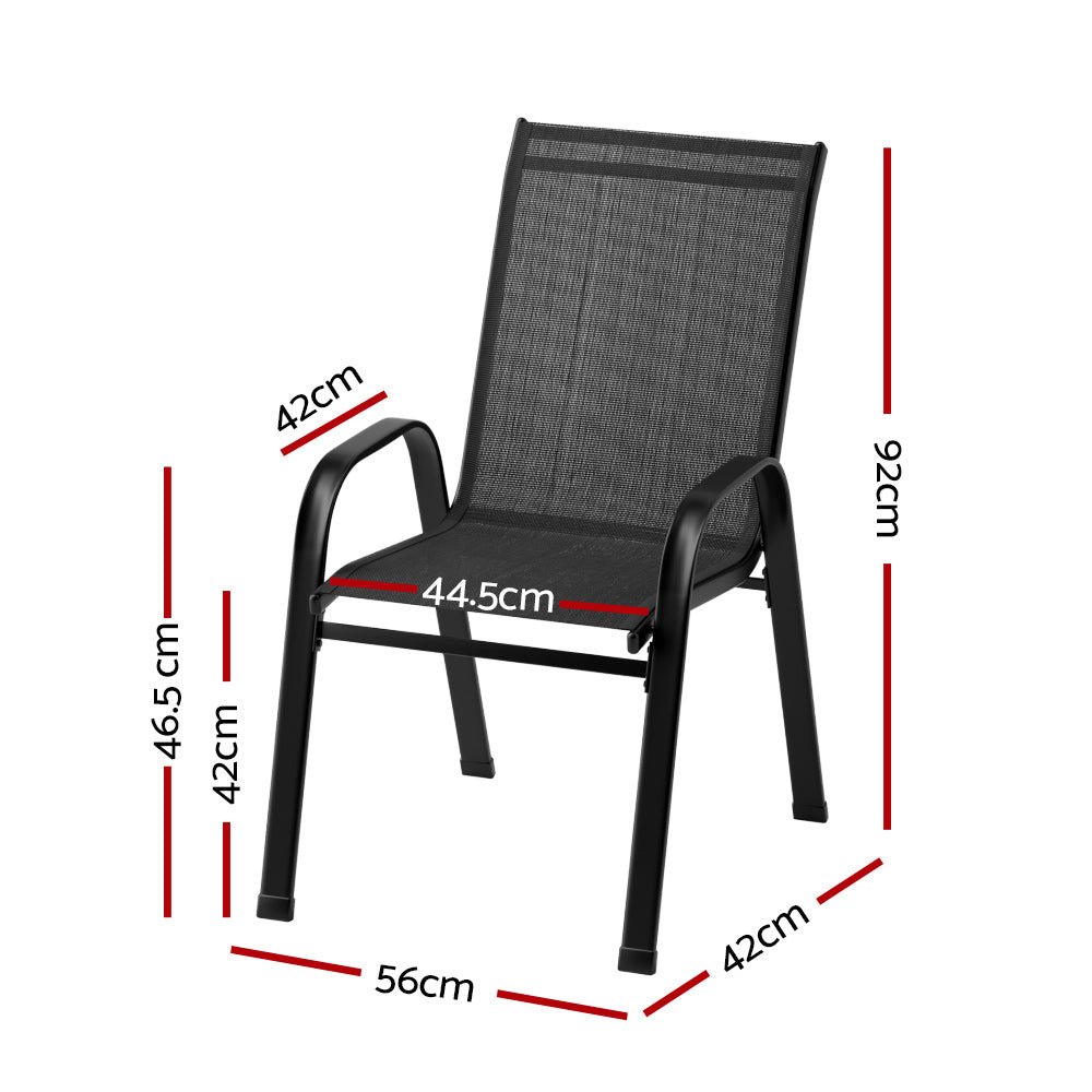 Gardeon 2PC Outdoor Dining Chairs Stackable Lounge Chair Patio Furniture Black