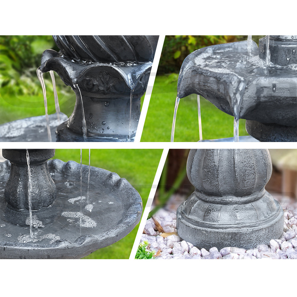 Gardeon Solar Water Feature 3 Tiers Black 93cm