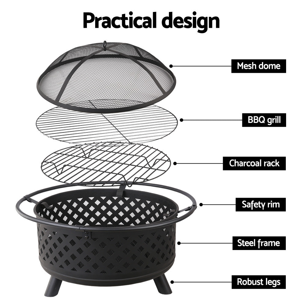 Grillz Fire Pit BBQ Grill 76cm