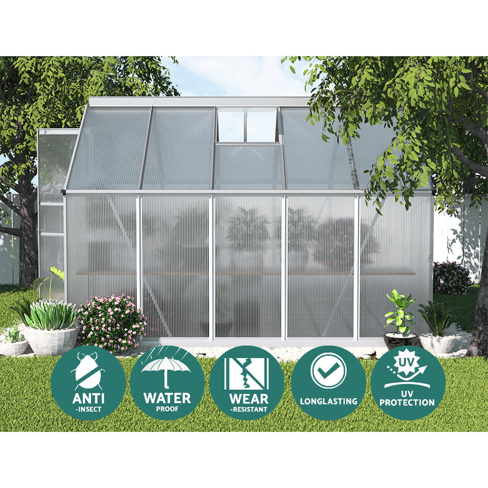 Greenfingers Greenhouse 3x2.5x2.26M Double Doors Aluminium Green House Garden Shed