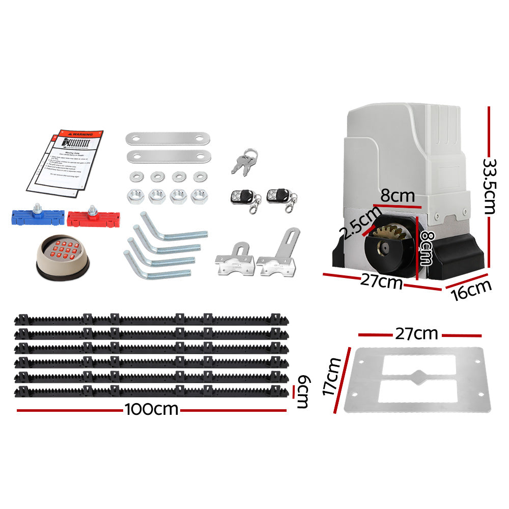 LockMaster Electric Sliding Gate Opener 1800KG Motor Kit Auto Keypad Remote 6M Rail