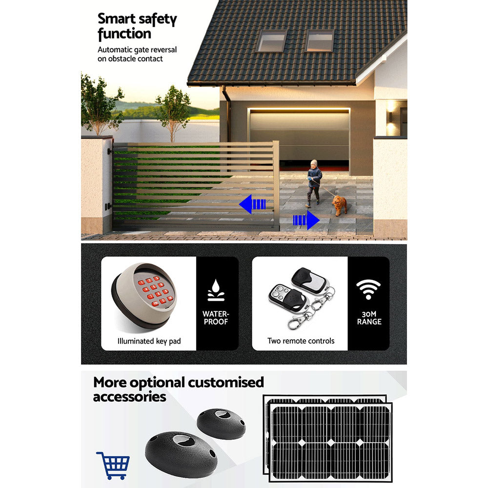 LockMaster Electric Sliding Gate Opener 1800KG Motor Kit Auto Keypad Remote 6M Rail