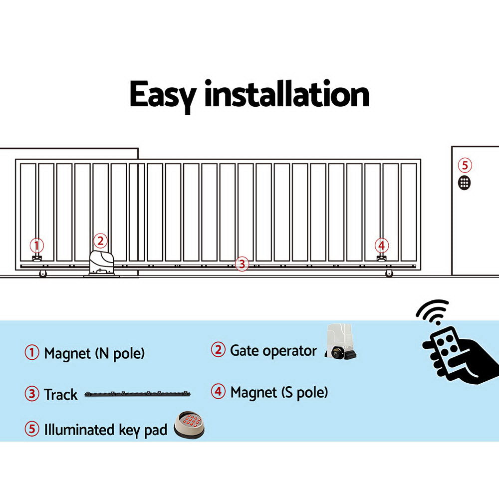 LockMaster Electric Sliding Gate Opener 1800KG With Keypad Remote 4M Rail