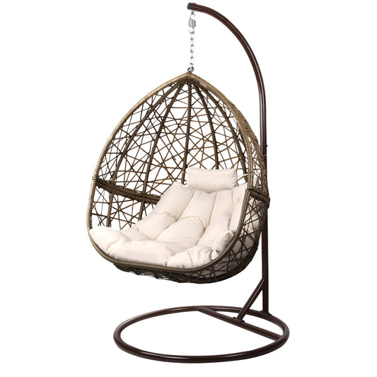 Gardeon Outdoor Egg Swing Chair Wicker Rattan Furniture Pod Stand Cushion Latte