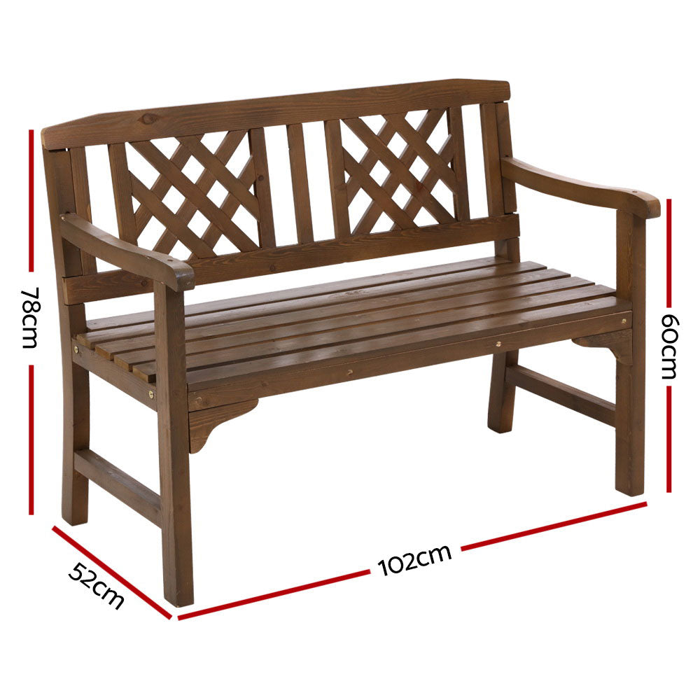 Gardeon Wooden Garden Bench 2 Seat Patio Furniture Timber Outdoor Lounge Chair Natural