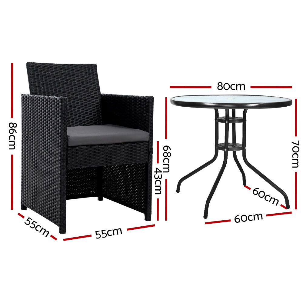 Gardeon Patio Furniture Dining Chairs Table Patio Setting Bistro Set Wicker Tea Coffee Cafe Bar Set