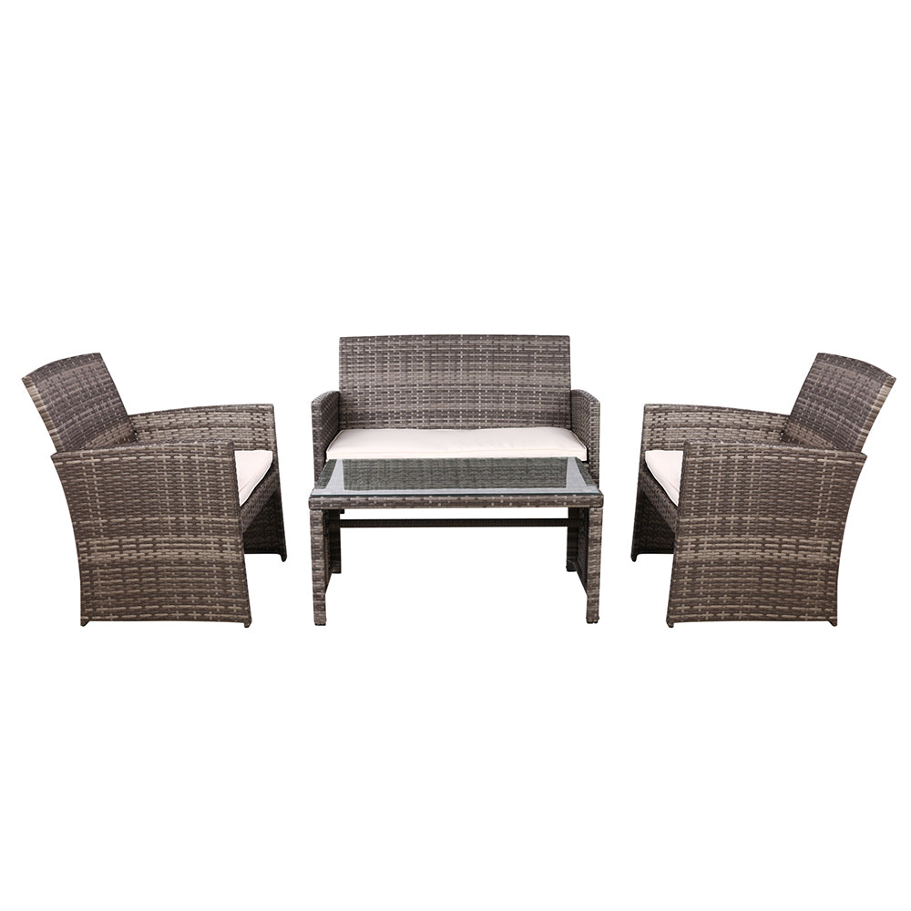 Gardeon 4 PCS Outdoor Lounge Setting Wicker Sofa Set Grey Storage Cover