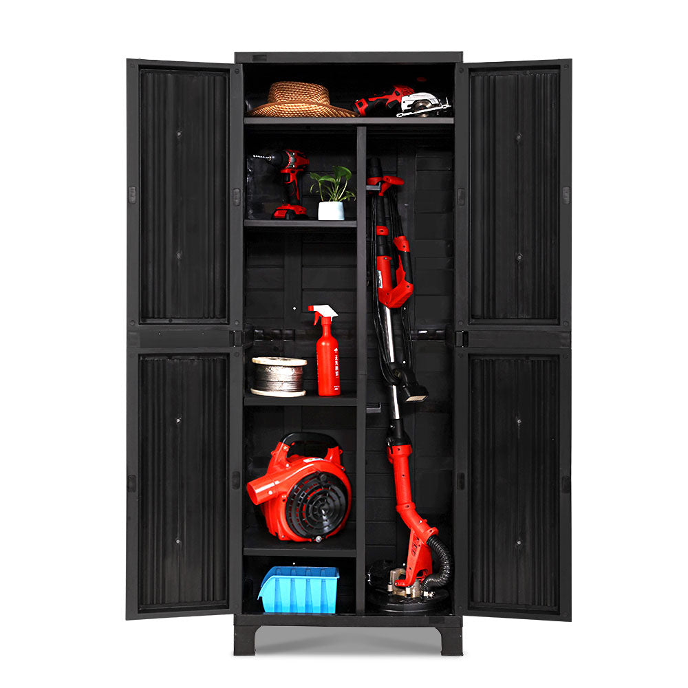 Gardeon 173cm Outdoor Storage Cabinet Box Lockable Cupboard Sheds Garage Adjustable Black