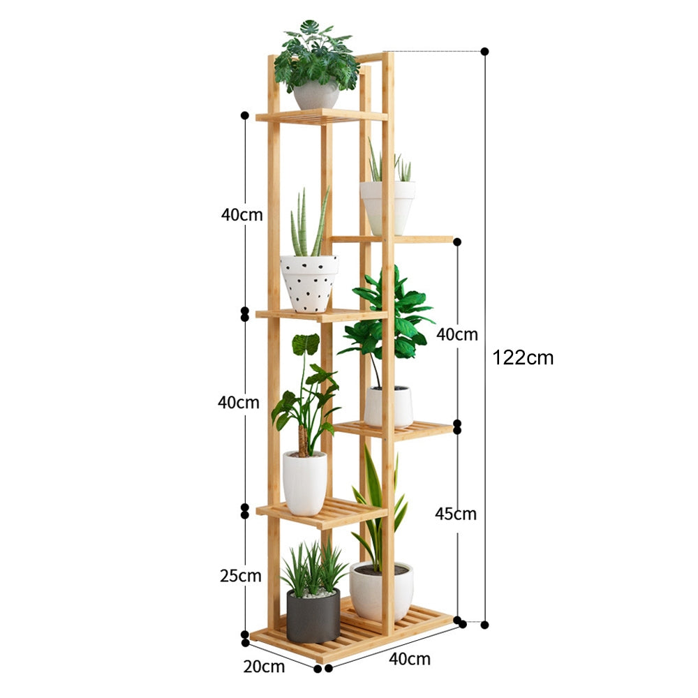 6 Tiers Bamboo Flower Shelf Rack Plant Stand Pots Display Corner Shelving