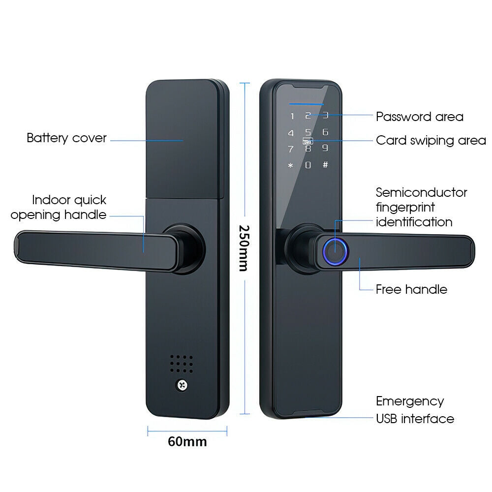 Digital Smart Door Lock Fingerprint APP Key Card Password Electronic Home Lock