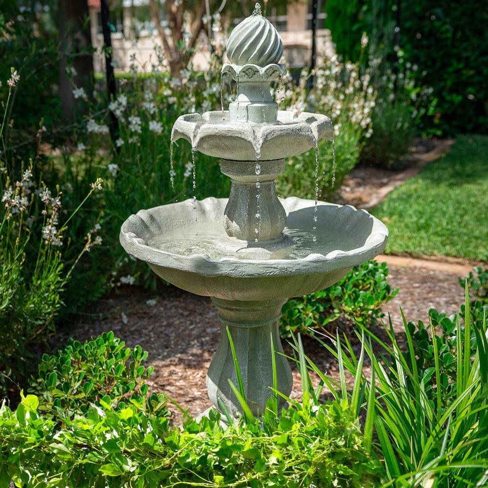 PROTEGE 3 Tier Solar Powered Water Feature Fountain Bird Bath - Light Grey