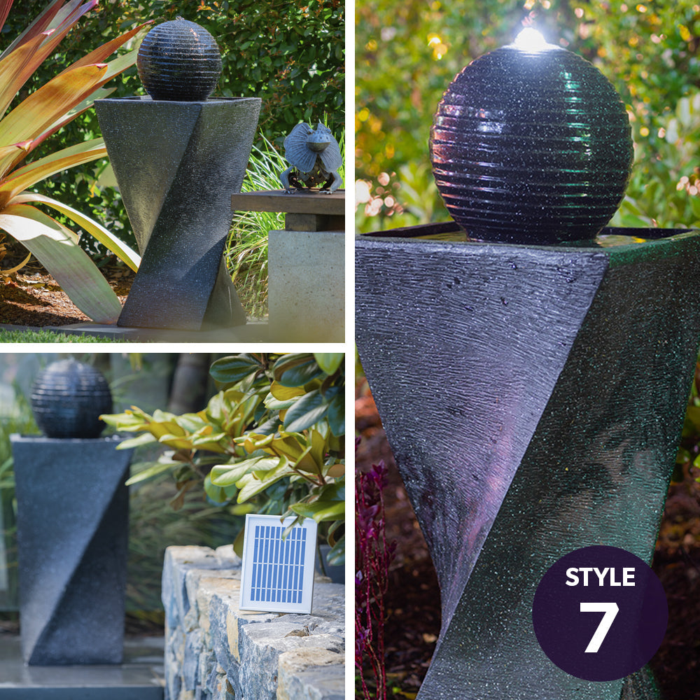 PROTEGE Contemporary Solar Powered Water Feature Fountain with LED Lights - Dark Grey