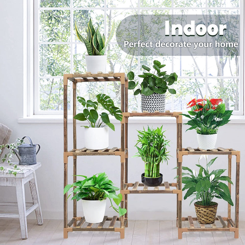 NOVEDEN Wood Plant Stand Indoor Outdoor (3 Tiers 7 Potted Ladder) NE-PS-100-YT