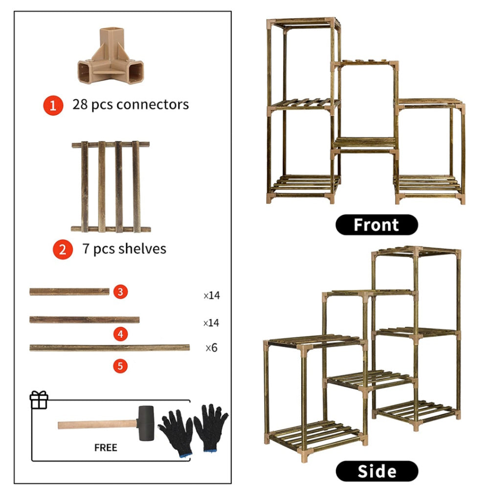 NOVEDEN Wood Plant Stand Indoor Outdoor (3 Tiers 7 Potted Ladder) NE-PS-100-YT