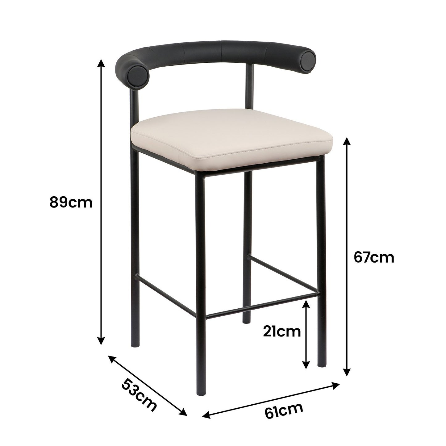 Sarantino Cedric Bar Stool W/ High-density Foam Upholstered In PU Leather Sturdy Iron Frame In Black And Beige