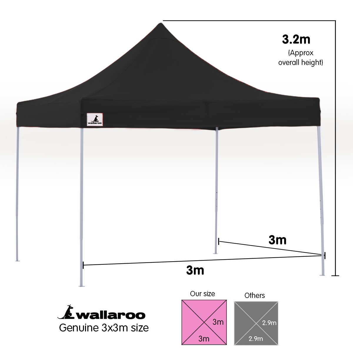 Wallaroo Gazebo Tent Marquee 3x3 PopUp Outdoor Black