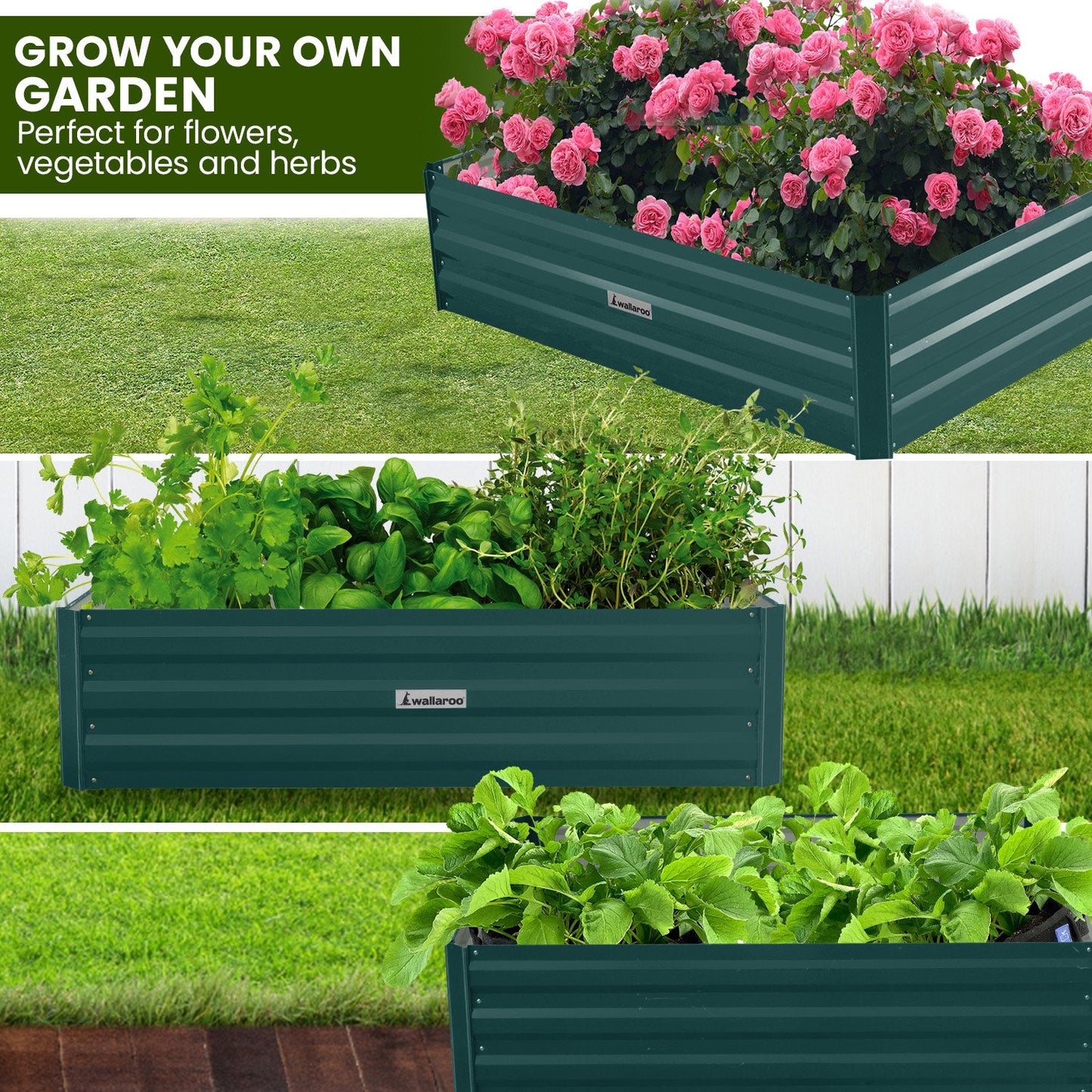 Wallaroo Garden Bed 120 x 60 x 30cm Galvanized Steel - Green