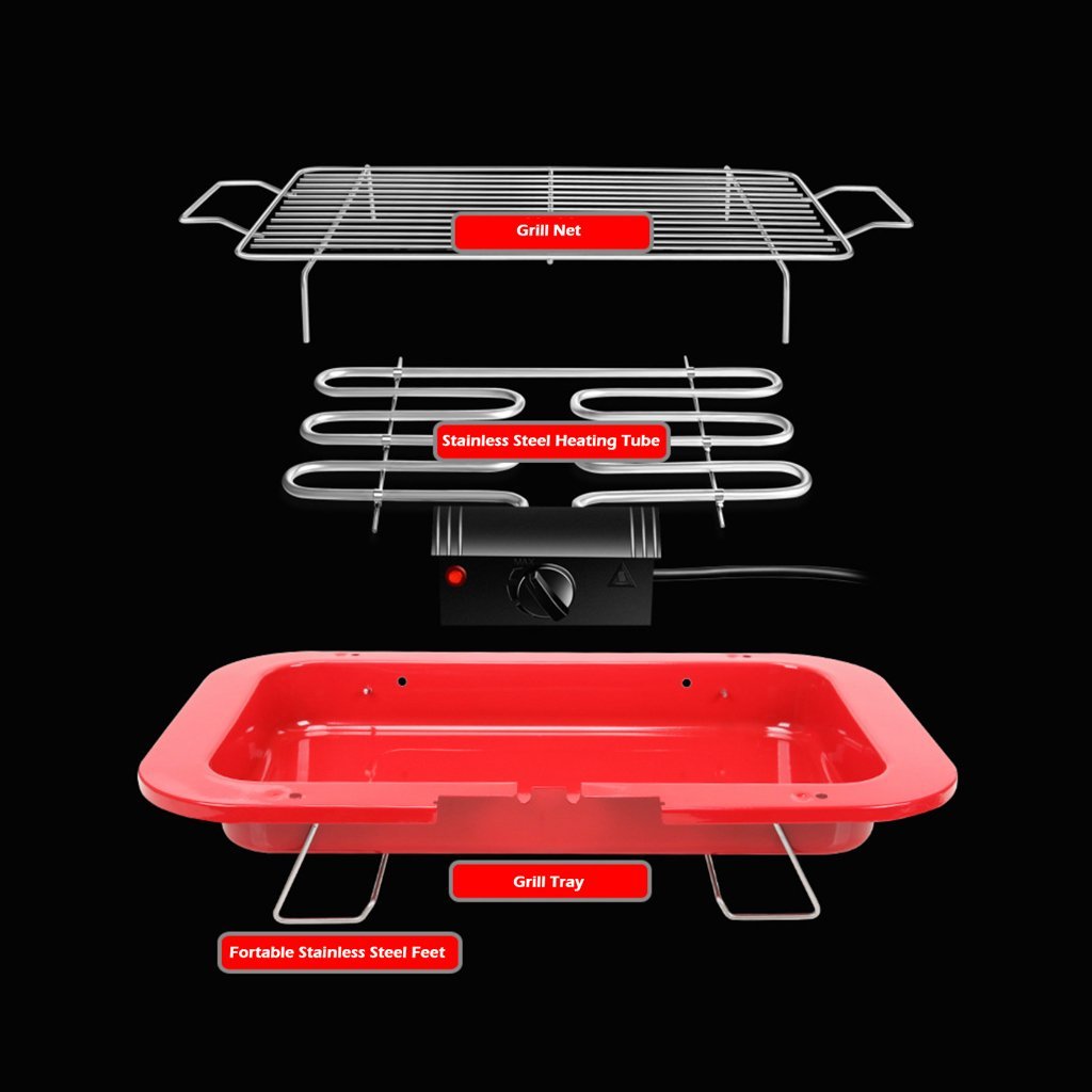 Portable Electric BBQ Grill Teppanyaki Smokeless Barbeque Pan Hot Plate Table Red