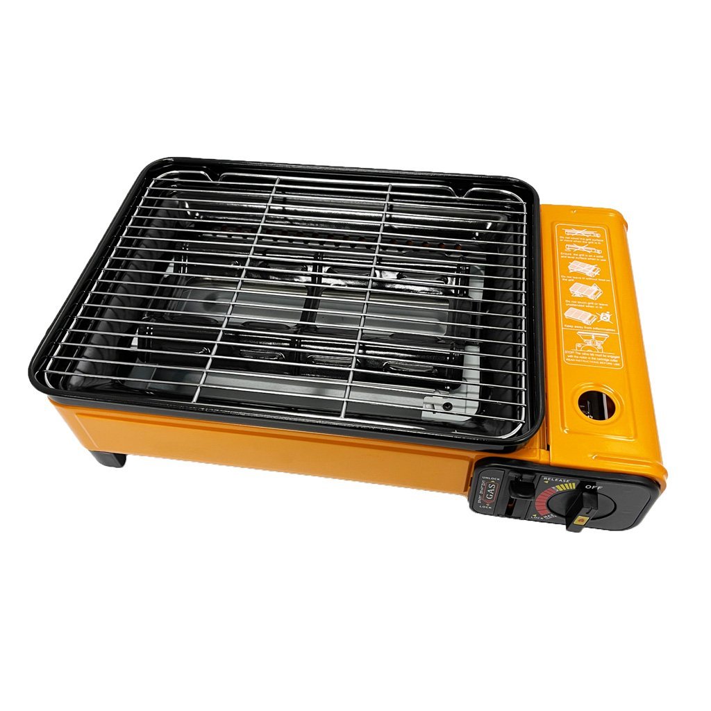 Campfire Chef Butane Gas Stove: Orange with Non-Stick Fish Pan & Lid