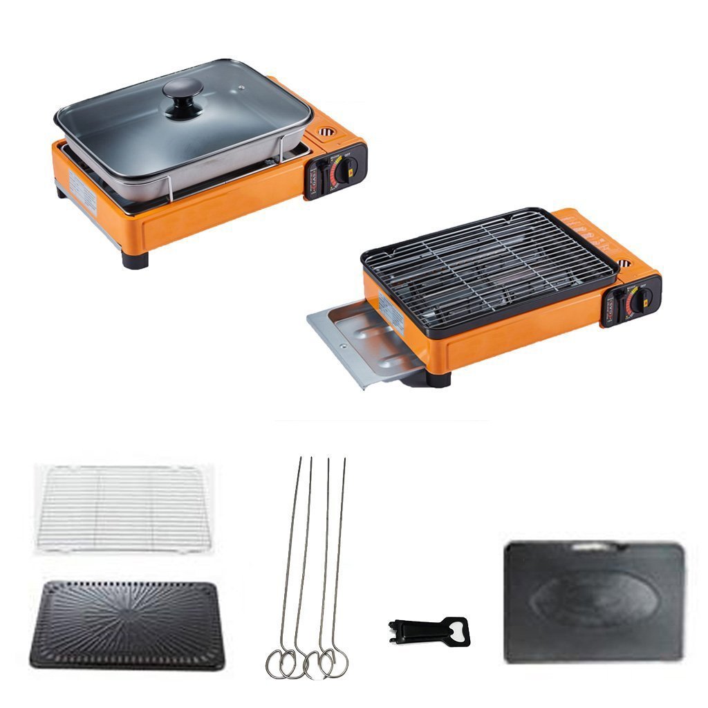 Campfire Chef Butane Gas Stove: Orange with Non-Stick Fish Pan & Lid