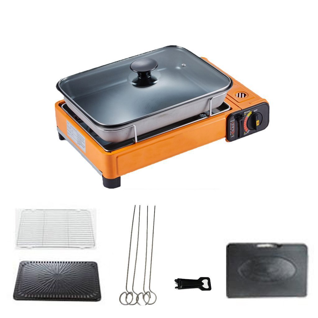 Campfire Chef Butane Gas Stove: Orange with Non-Stick Fish Pan & Lid