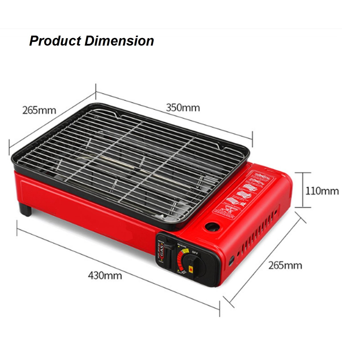 Portable Gas Stove Burner Butane BBQ Camping Gas Cooker With Non Stick Plate Red without Fish Pan and Lid