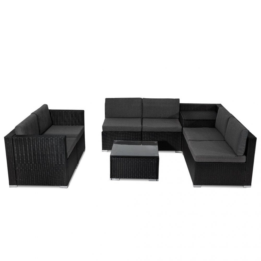 8PCS Outdoor Furniture Modular Lounge Sofa Lizard-Black