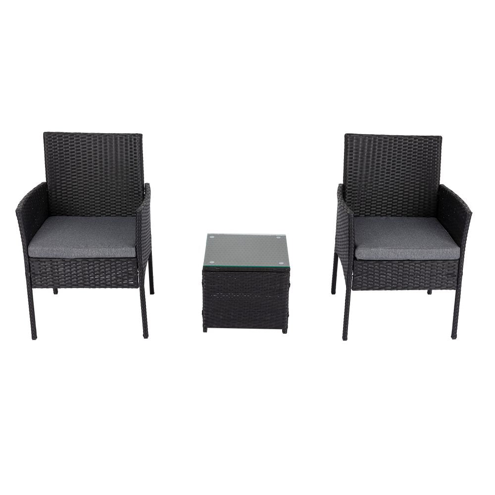 3PC Outdoor Table and Chairs Set-Black