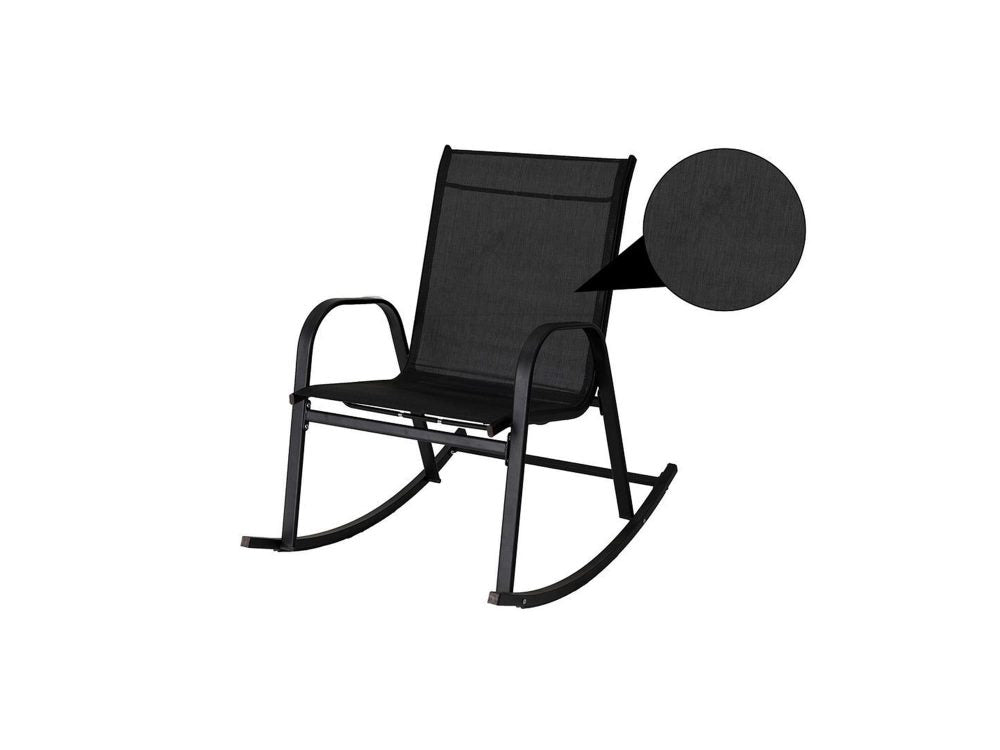 Rocking Chair High Back Rocker Chairs Steel Metal Textilene Fabric-Black