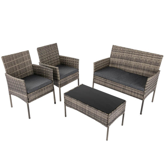 4 Seater Wicker Outdoor Lounge Set - Mixed Grey