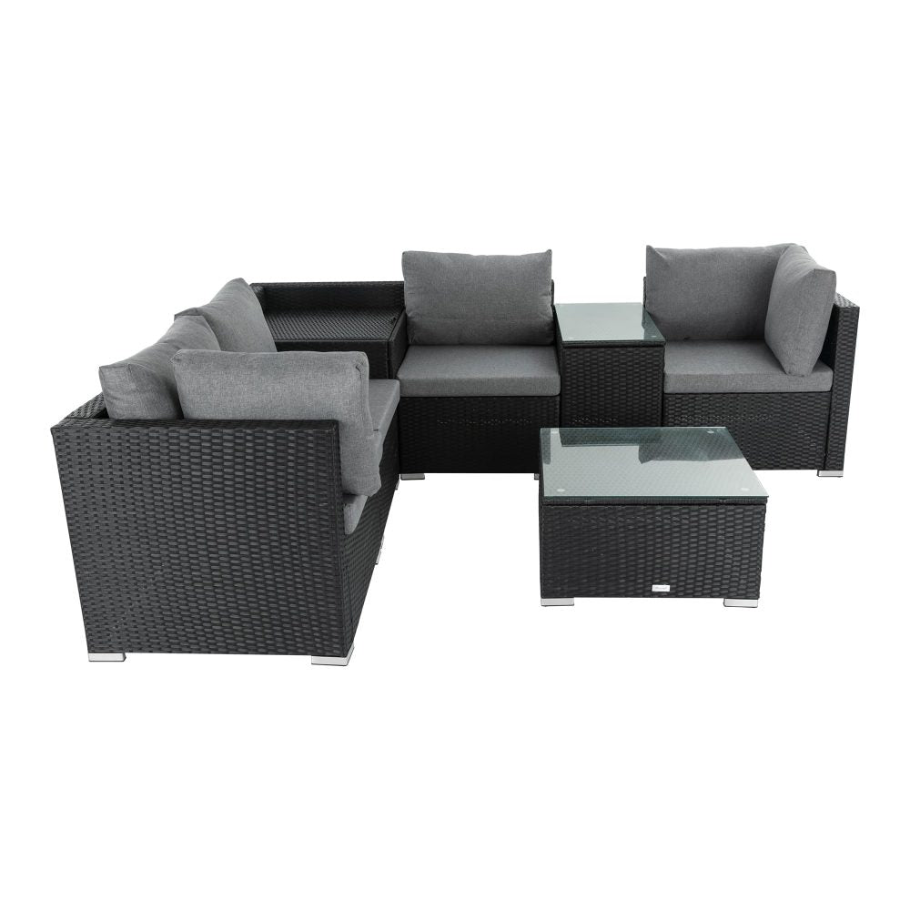 7PC Outdoor Wicker Loveseat Setting with Storage Corner (Black)