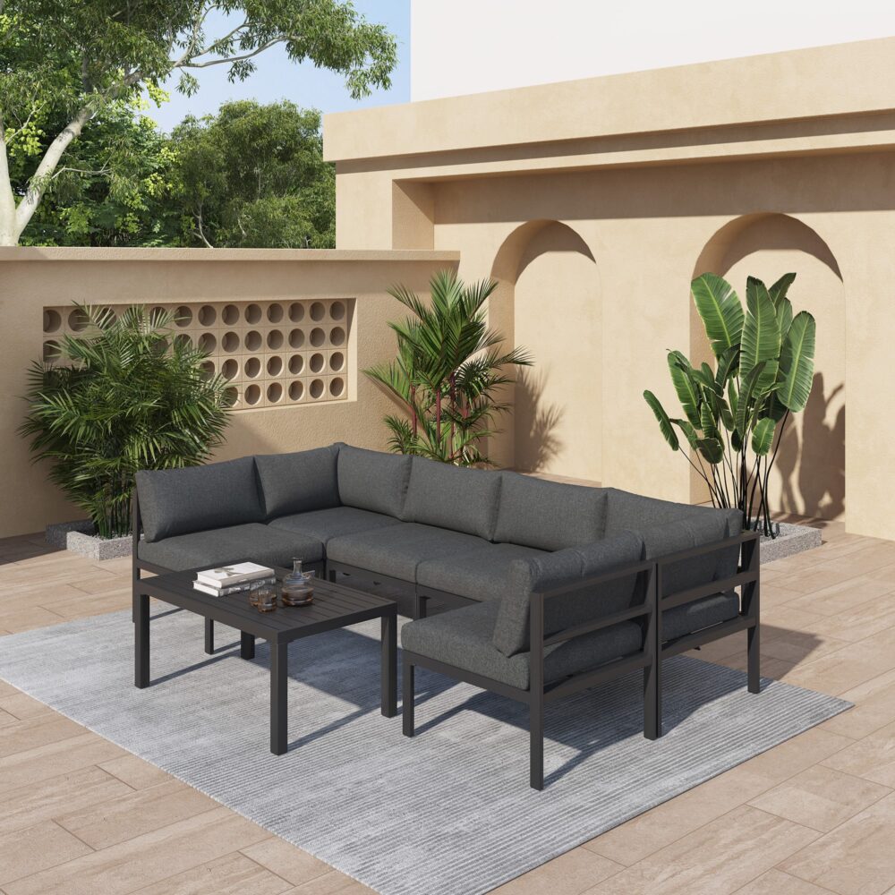 Outdoor Minimalist Charcoal Grey 7-Piece Lounge Set