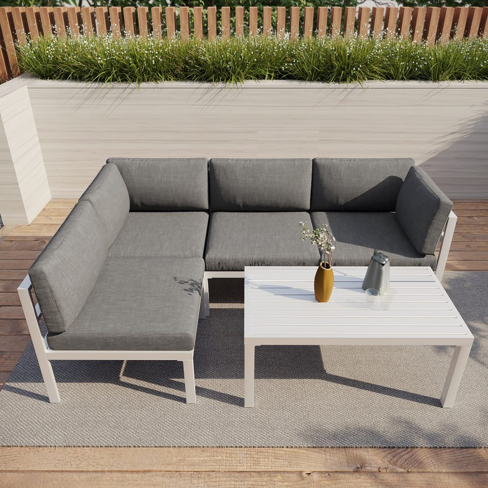 Outdoor White Modern 5 Piece Lounge Set