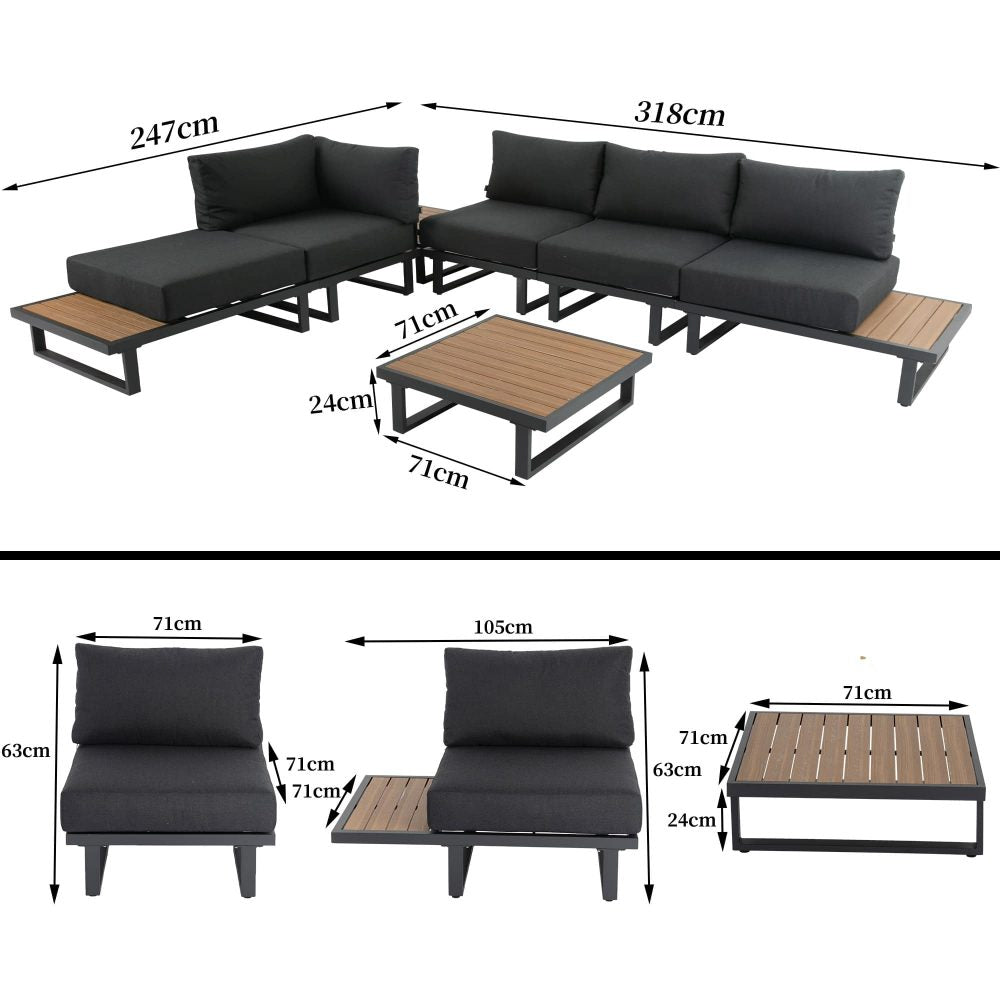 Modern Outdoor 7 Piece Lounge Set with Slatted Polywood Design Tables