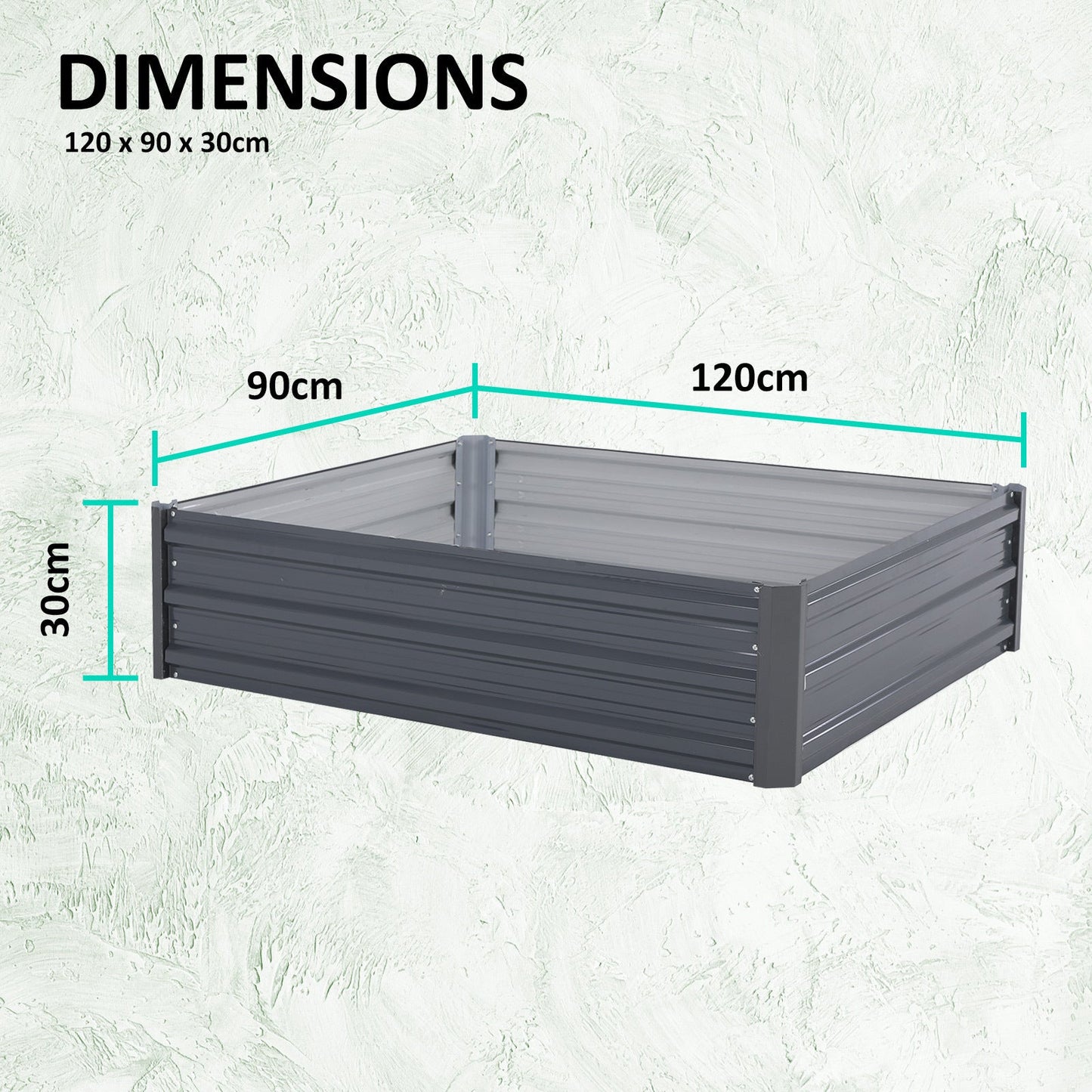 Home Ready 120 x 90 x 30cm Grey Raised Garden Bed Galvanised Steel Planter