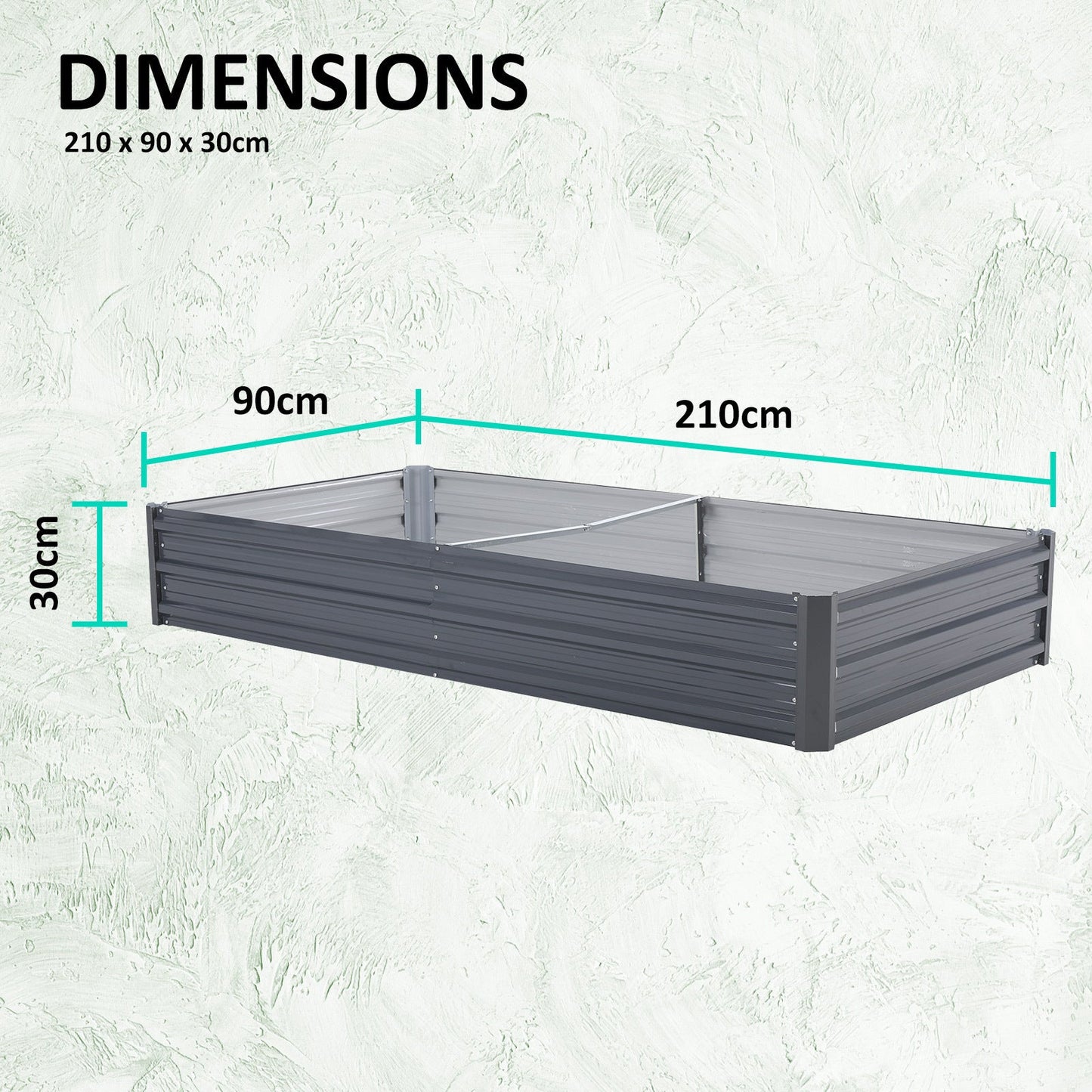 Home Ready 210 x 90 x 30cm Grey Raised Garden Bed Galvanised Steel Planter