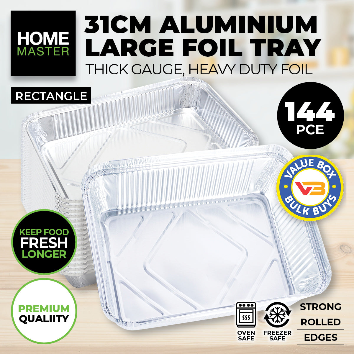 Home Master 144PCE Aluminium Foil Trays Premium Quality Cook Bake 31cm