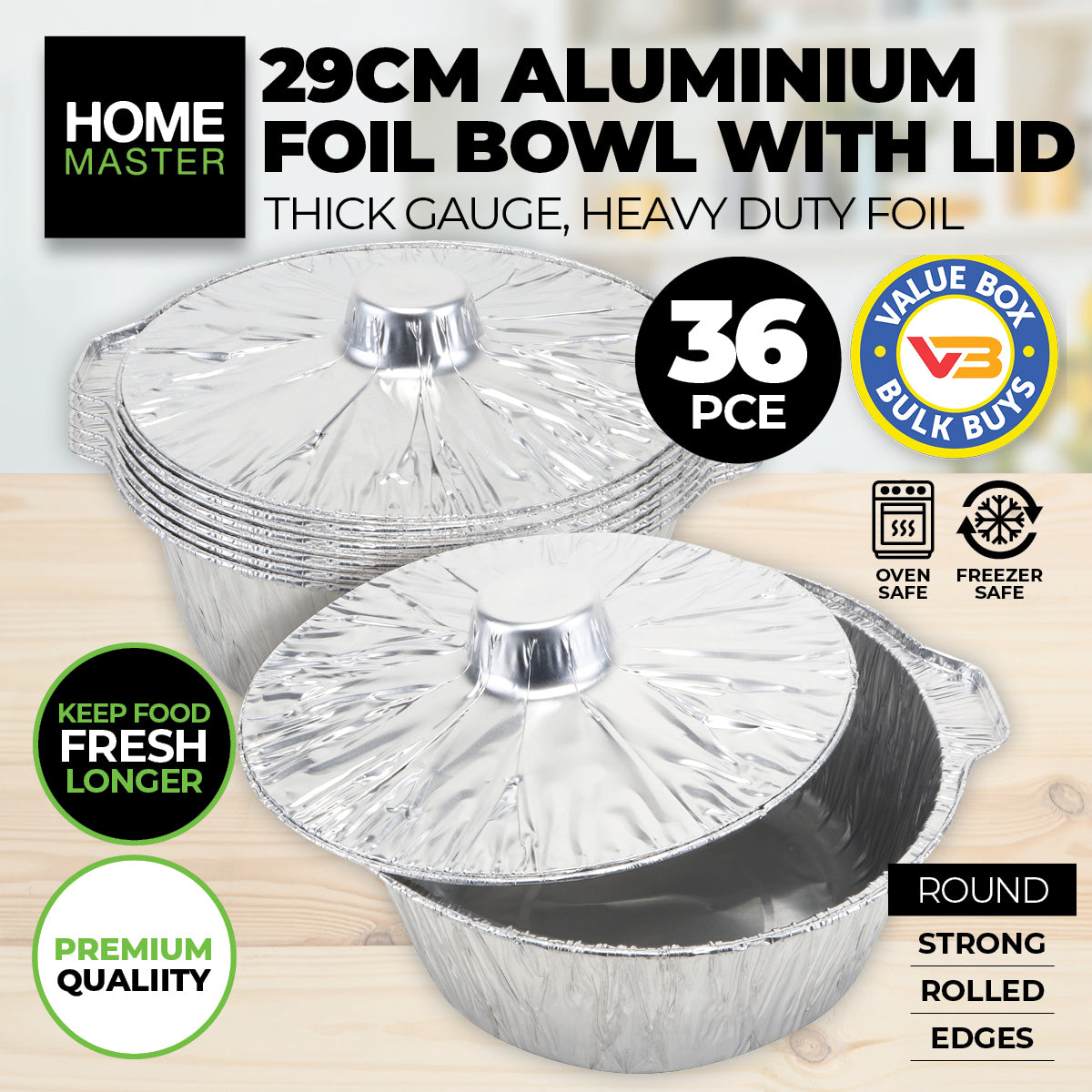 Home Master 36PCE Aluminium Foil Bowls With Lids Premium Quality 29cm