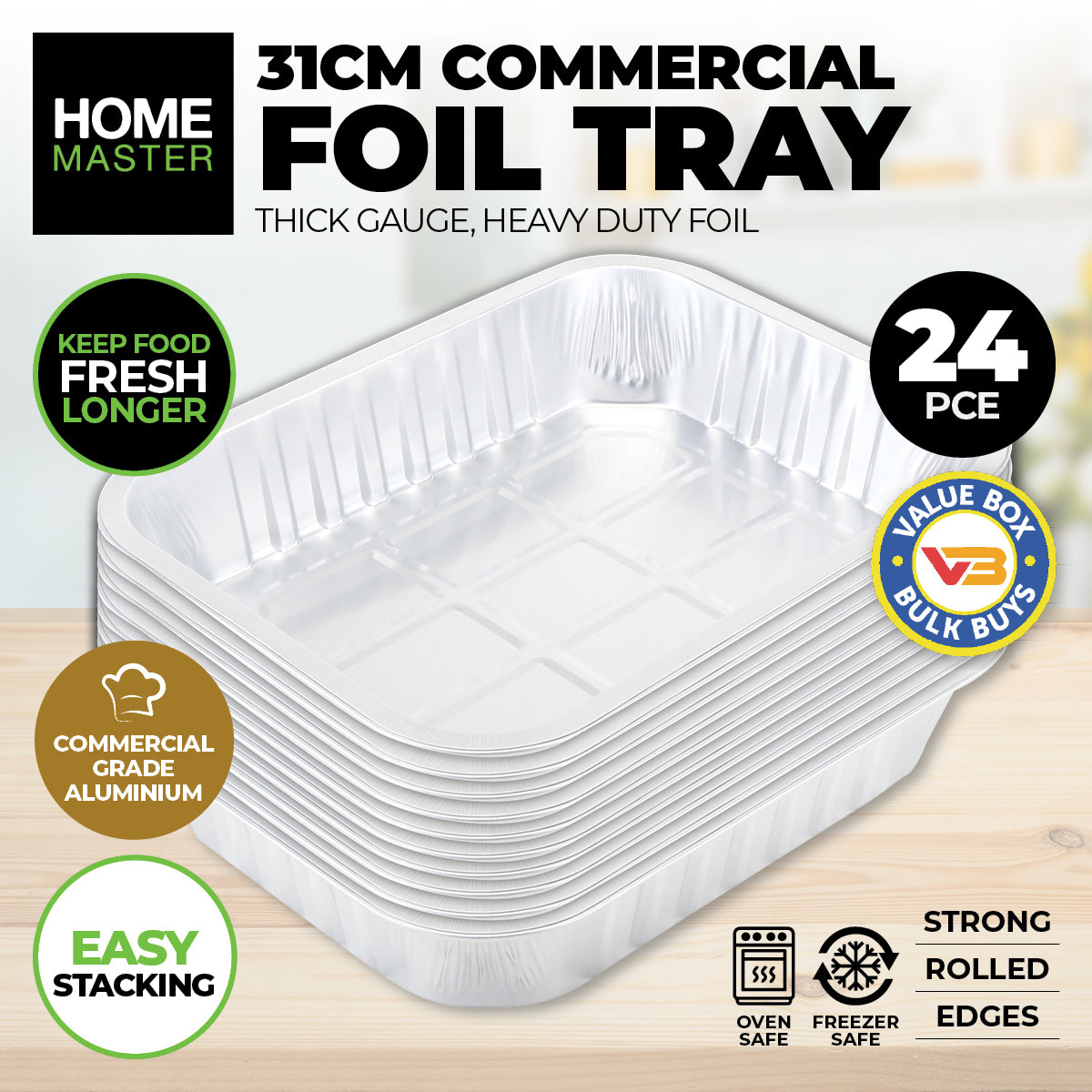 Home Master 24PCE Aluminium Foil Tray Commercial Grade Premium Quality 31cm