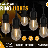 Solar Power 15 LED 18.2M Festoon String Lights Wedding Party WaterProof