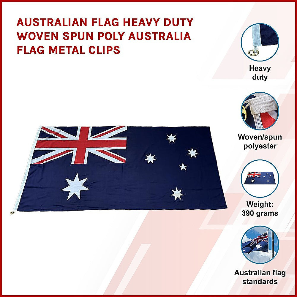 Australian Flag Heavy Duty Woven Spun Poly Australia Flag Metal Clips