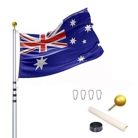 9.1m Flag Pole Kit Telescopic Heavy Duty 16 Gauge Aluminium with Flag