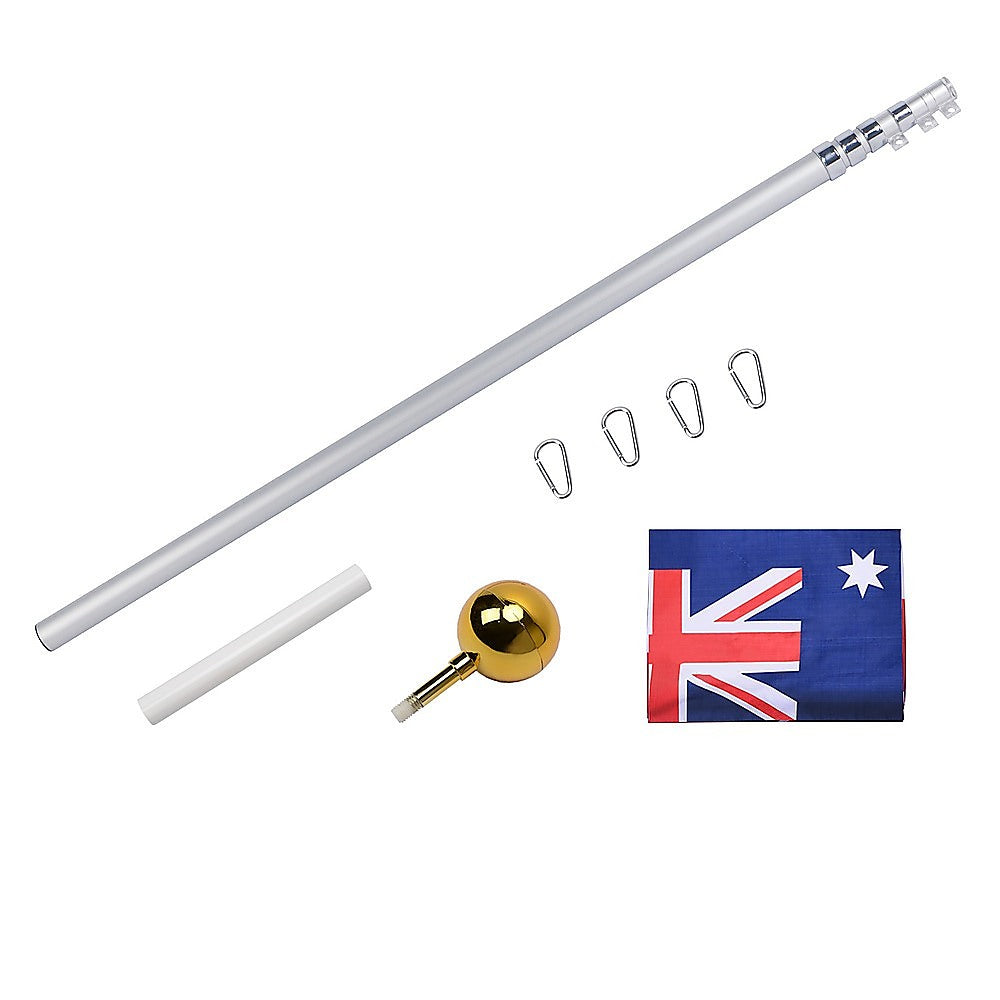 9.1m Flag Pole Kit Telescopic Heavy Duty 16 Gauge Aluminium with Flag