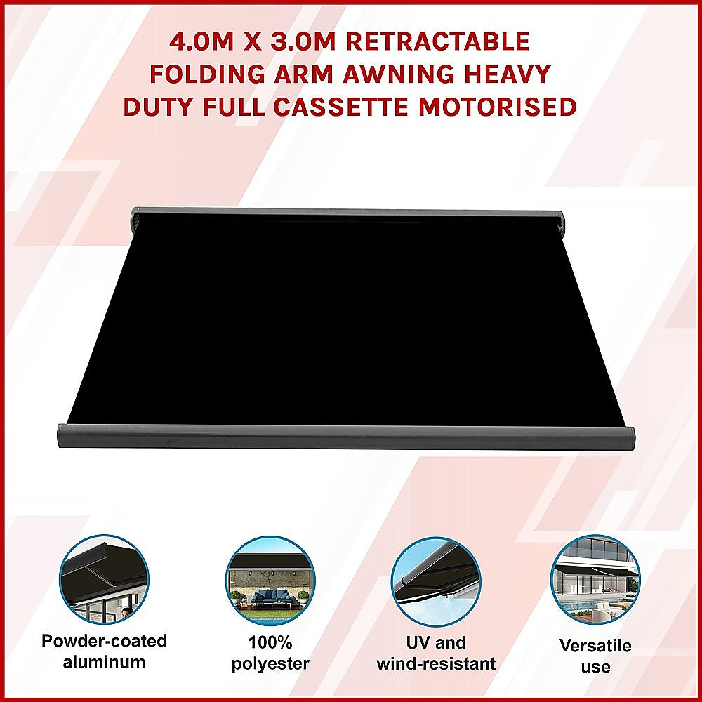 5.5m x 3.0m Retractable Folding Arm Awning Heavy Duty Full Cassette Motorised