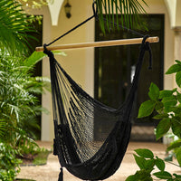 Mayan Legacy Extra Large Outdoor Cotton Mexican Hammock Chair in Black Colour